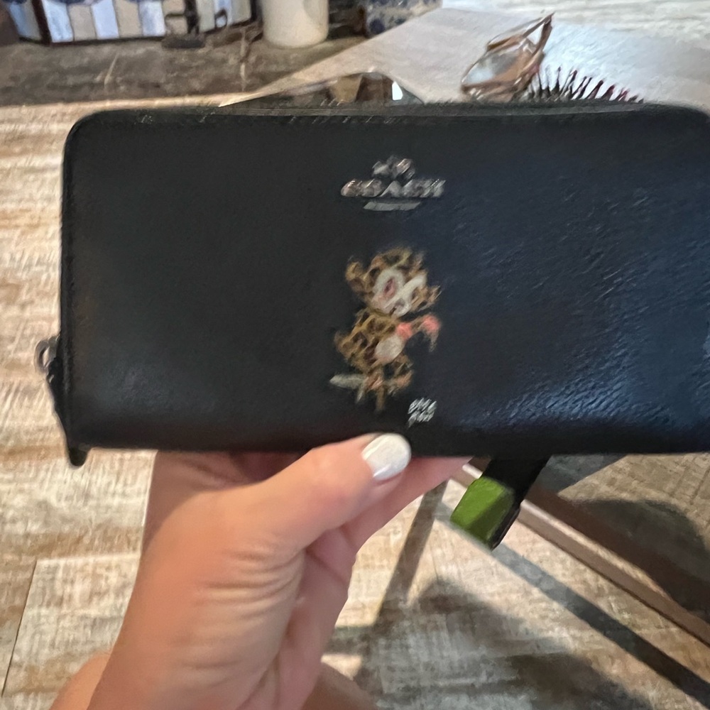 Coach Black Wallet with Floral Accent